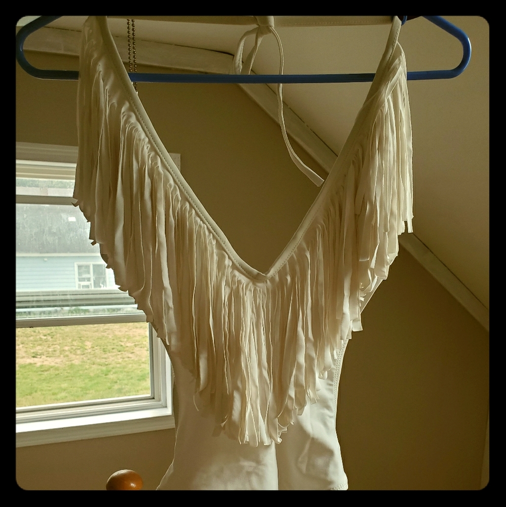 White fringe swimsuit one piece size small/medium